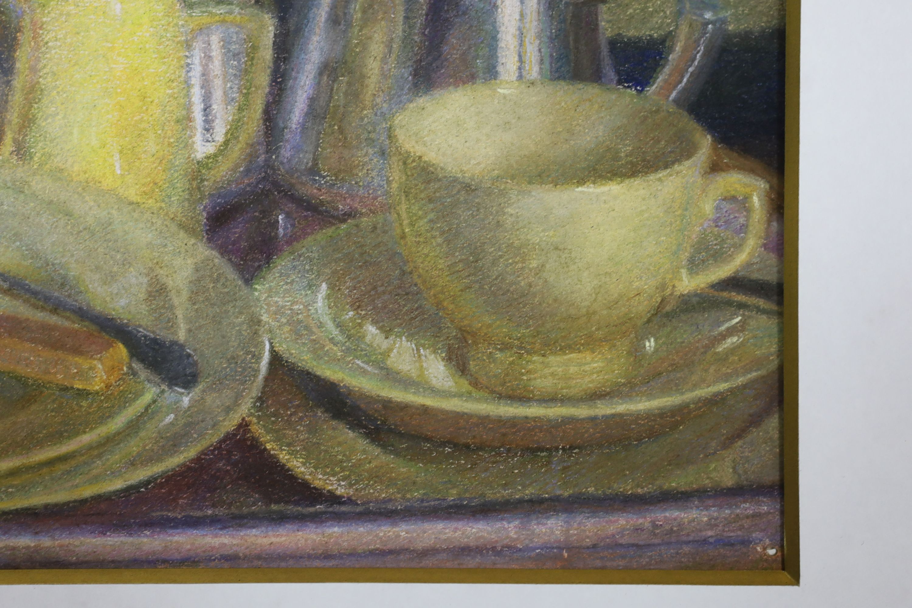 Hilda Carline (1889-1950), pastel, Breakfast table still life, 28 x 38cm